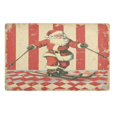 Imagem de STAYTOP Tapete de porta feliz Papai Noel, entrada externa, 81 x 50 cm, tapete de boas-vindas ao ar livre/interno, tapetes de banho fofos, capacho frontal antiderrapante para entrada, pátio, áreas de