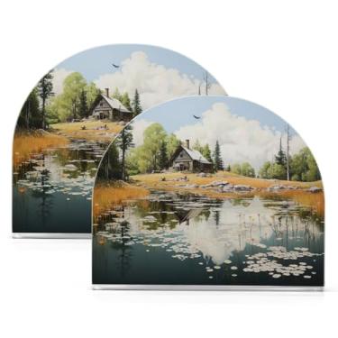 Imagem de Wassud Porta-guardanapos de acrílico para casa de madeira, dispensador de guardanapos de papel moderno em forma de U para mesa, cozinha, sala de jantar, bancada 2 peças (comporta 50-60 guardanapos)