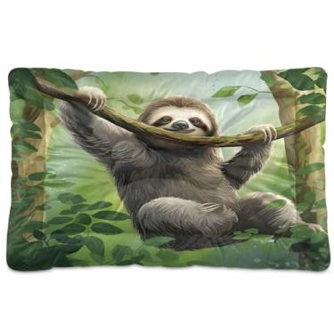 Imagem de Wassud Cama de cachorro com corações desenhados à mão, preguiça na selva, cama grande para cães, tapete lavável para animais de estimação, cama de gato para dormir, viagens, 45 x 61 cm