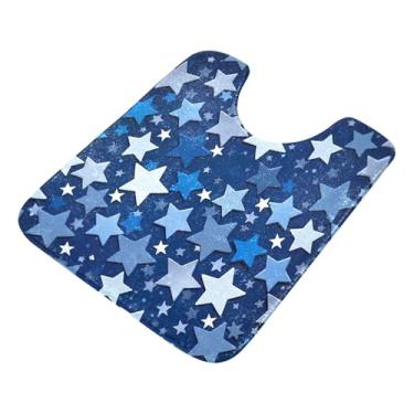 Imagem de Burbuja Tapete de banheiro Blue Stars, tapete de banho absorvente de pelúcia macio, base antiderrapante para piso de banheiro, oval em forma de U