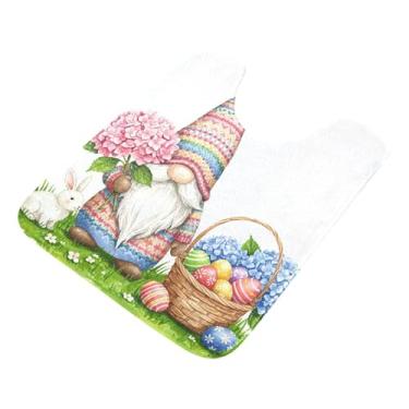 Imagem de Burbuja Tapete de banheiro Gnome Bunny, tapete de banho absorvente de pelúcia macio, base antiderrapante para piso de banheiro, oval em forma de U
