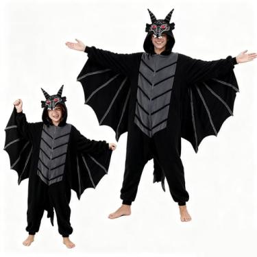 Imagem de YUTCOTC Fantasia de Halloween de dragão preto – Pijama de peça única para cosplay de animais, Pijama macacão de dragão preto, 7-8 Years