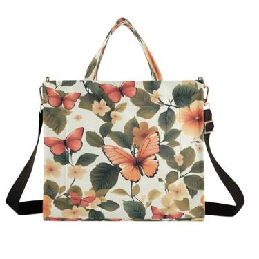 Imagem de Burbuja Sacola feminina com borboletas florais vibrantes, bolsa tiracolo de veludo cotelê para compras, trabalho, viagens, C180, Medium