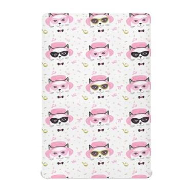Imagem de Burbuja Lençol de berço com cara de gato para meninos e meninas, lençol com elástico 71 x 132 cm para colchões de berço padrão e infantil, macio e respirável