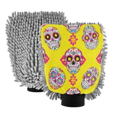 Imagem de STAYTOP Lindas luvas de lavagem de carro de caveira de açúcar, 2 peças, luvas de microfibra de chenille, sem arranhões, panos de esponja de lavagem ultra absorventes para carros, limpeza doméstica - G