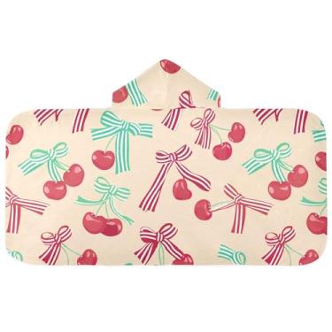 Imagem de Burbuja Toalha de banho com capuz de laço rosa para crianças, toalha de praia de pelúcia macia absorvente para chá de meninas e meninos 3-10 anos, 61 x 127 cm