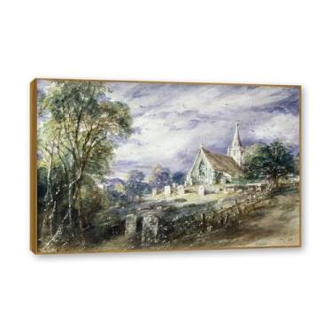 Imagem de NHLDZYH Moldura de teca. Arte em tela emoldurada estilo constable (paisagem 53), impressões de parede de paisagem inglesa, decoração de parede com tema de natureza para quarto ou escritório. 60 x 90