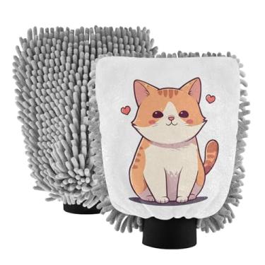 Imagem de STAYTOP Luvas de lavagem de carro de gato com desenho animado, 2 peças, luvas de microfibra de chenille, sem arranhões, panos de esponja de lavagem ultra absorventes para carros, limpeza doméstica - M