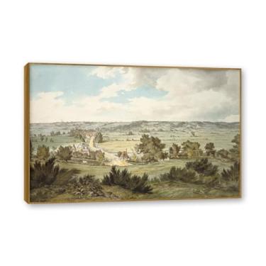 Imagem de Moldura de madeira de teca. Mural com moldura de madeira maciça John Constable Pintura de paisagem Arte de romance Arte de parede elegante emoldurada. (Sem título 57). 30 x 45 cm