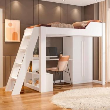 Imagem de Cama Alta Office Adulto com Escrivaninha e Roupeiro Vivace - DRD Móvei