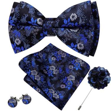 Imagem de Set de Corbatín Barry.Wang Azul Real Floral de Seda Formal