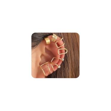 Imagem de Brincos de orelha de ouro para mulheres, brincos falsos geométricos minimalistas ajustáveis para cartilagem, acessórios de joias de metal empilháveis simples, Large, Metal, Sem pedra preciosa