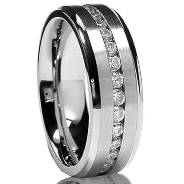 Imagem de Metal Masters Co. Aliança de casamento masculina de titânio Eternity de 7 mm com zircônia cúbica tamanhos 5 a 13, Metal, Zircônia cúbica