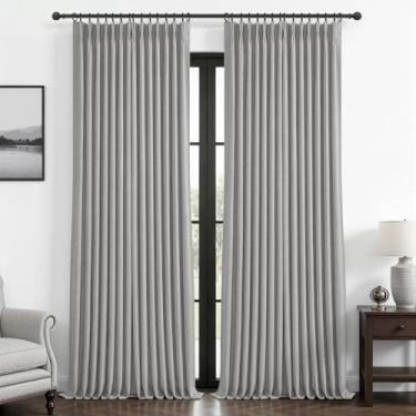 Imagem de Conjunto de 2 painéis de cortinas plissadas Memory Trained Pinch para sala de estar, 2 painéis, cinza claro blackout à prova de som, camada dupla de linho natural, bloqueio de calor, privacidade