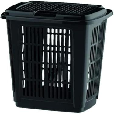 Imagem de Cesto de roupa suja para lavanderia grande, preto, com 60 litros, pratico