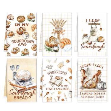 Imagem de Toalhas de cozinha engraçadas para assar massa fermentada, 6 peças de toalhas de mão de cozinha de pão de chá, saco de farinha à prova de massa azeda absorvente, toalha de prato de mão para amantes de