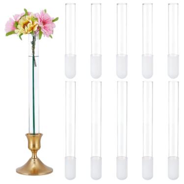 Imagem de NBEADS 10 peças de vaso de vidro, vaso de base cônica de 2,9/20 cm para castiçais com 10 peças de capa de silicone para castiçal de flores, paisagens de mesa, casamentos, decoração de casa