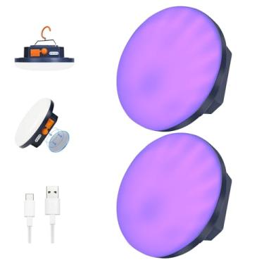 Imagem de 2 lâmpadas de acampamento 10000 mAh recarregável 3000LM barraca luz de acampamento, 24 horas de tempo de jogo, lanterna de pesca noturna de mercado noturno ao ar livre (UV)