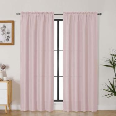 Imagem de Lecloud Bessie Cortinas rosa blush 198 cm de comprimento, 2 peças, cortinas arejadas para sala de estar, decoração de quarto, bolsos para varão com filtro de luz, cortinas rústicas para sala de jantar