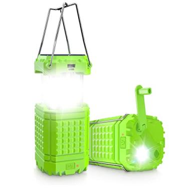 Imagem de Lanterna de Camping com LED Elétrico Sobrevivência Emergência Energiasolar e Manivela USB Carregador para Celular Imprescindível Interrupção Energia Portátil Plegável