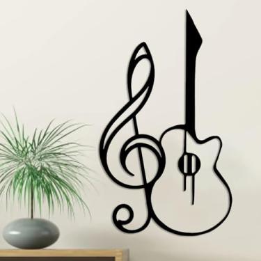 Imagem de DUOOLN Arte de parede de guitarra de metal, pintura de escultura suspensa de instrumento abstrato de ferro, sinal musical para amantes de música, presente para casa, sala de estar, professor