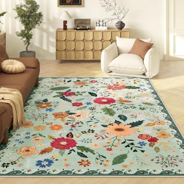 Imagem de Tapete lavável para sala de estar, tapete floral verde, tapete de flores macias, tapetes grandes para quarto, sala de jantar, escritório, sala de jogos infantis, berçário, verde sálvia