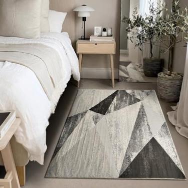 Imagem de 1 Tapete Quarto Beira Cama Antiderrapant 100X150 Js Do Cr Vr (M60 Areia Cinza - Geométrico Abstrato Moderno)