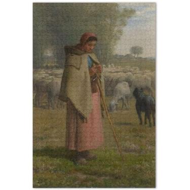 Imagem de Shepherdess François Millet Prints Quebra-cabeça 1000 peças impressão de paisagem adulto personalizado exclusivo quebra-cabeça presentes jogo quebra-cabeça, 75 x 40 centímetros