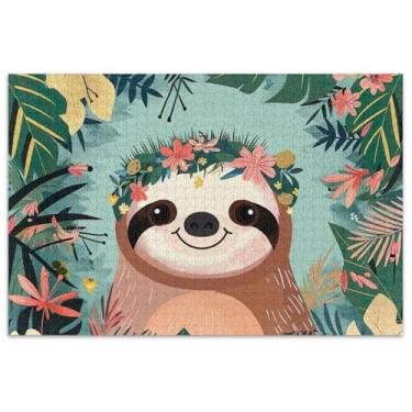 Imagem de Quebra-cabeça com folhagem da selva da preguiça fofa, 500 peças, presentes engraçados para adultos, natureza, quebra-cabeça, arte, brinquedo, pintura