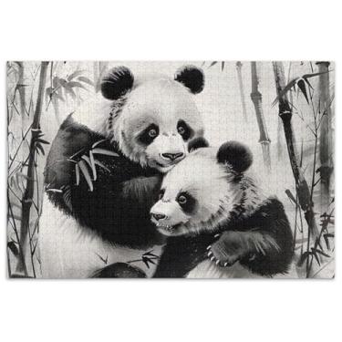 Imagem de Quebra-cabeça de pintura de ursos panda 1000 peças para adultos, amigos, família, jogos, presentes, quebra-cabeças divertidos para adultos, brinquedo de arte