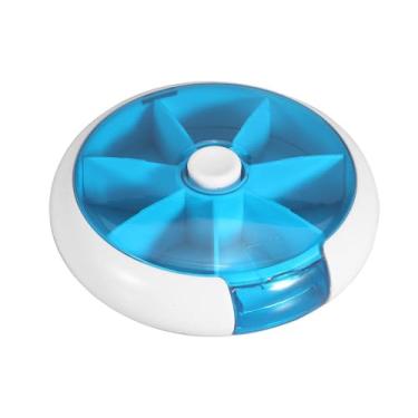 Imagem de Estojo criativo redondo com sete compartimentos para comprimidos giratórios, organizador semanal, azul, design amigável para viagens