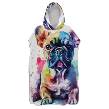Imagem de Lindo roupão de mudança de cachorro colorido aquarela para adultos poncho de surfe com capuz toalha de banho bonito roupão feminino ponchos com capuz