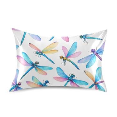 Imagem de Aquarela Dragonflies Wings Fronhas de cetim estampa de arte floral refrescante padrão queen king fronha de cama tamanho king size 101,6 cm x 50,8 cm
