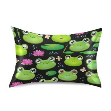 Imagem de Cute Frog Lotus Leaf Black Satin Cool Fronhas personalizadas resfriamento padrão King Queen fronhas para cabelo e pele tamanho padrão 66.0 cm x 50.8 cm