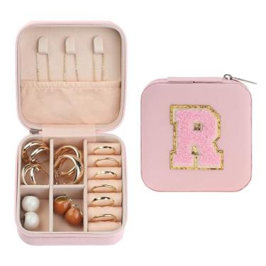 Imagem de Caixa de joias de viagem para mulheres e meninas, presente de aniversário, mini estojo organizador de joias de couro PU, armazenamento R rosa