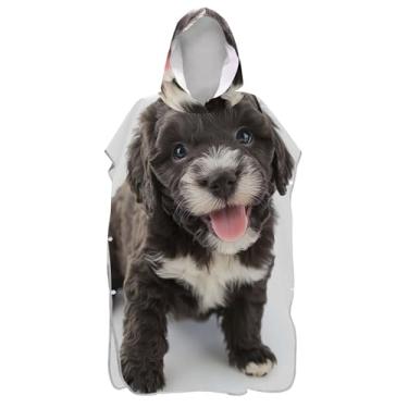 Imagem de TSENQUE Lindo roupão marrom branco filhote de cachorro surf poncho trocador adultos praia com capuz toalha de banho reutilizável unissex adulto poncho com capuz