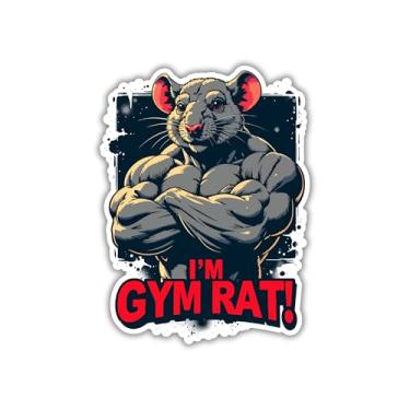 Imagem de Adesivo I'm Gym Rat, design de rato musculoso, tema de humor fitness, vinil durável para garrafas de água, laptops, equipamentos de academia