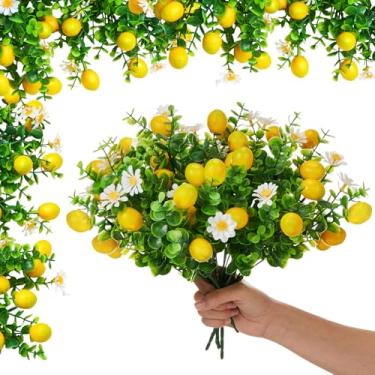 Imagem de Glitinsel 10 peças de ramo de limão artificial simulado de plantas de limão buquê de flores de frutas falsas para arranjos em casa, casamento, festa de aniversário, decoração de mesa, presente de
