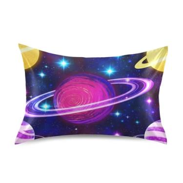 Imagem de Fronhas refrescantes fofas personalizadas padrão king queen capas de cetim casa vida cama queen size 76.2 cm x 50.8 cm vibrante colorido planetas espaço