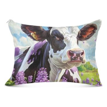 Imagem de Fronhas decorativas grandes de vaca roxas pretas com zíper longo king queen tamanho padrão fronhas de travesseiro corporal, tamanho do corpo, 53 cm x 137 cm