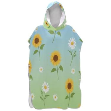 Imagem de Joisal Poncho de surfe trocador de roupão adulto praia moletom com capuz toalha de natação leve masculino poncho com capuz amarelo girassol branco margarida