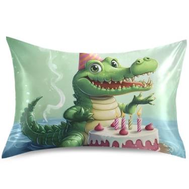 Imagem de Capas de almofada de cetim para presente de aniversário de crocodilo para cabelo capas de travesseiro premium de resfriamento King Queen Standard Pillow Slip Soft Bed Pillows, tamanho padrão, 66.0 cm