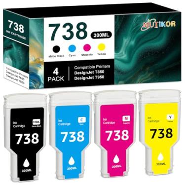 Imagem de Mutikor Cartuchos de tinta 738 compatíveis com 4 unidades de substituição para HP 738 738XL cartuchos de tinta compatíveis com impressoras de grande formato DesignJet T850 T950 (pacote com 4, 498N8A