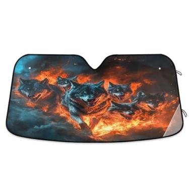 Imagem de Guarda-sol Wolves Fire para para-brisa de carro, proteção UV, janela frontal, para-sol grande