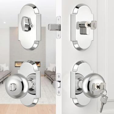 Imagem de BonKuDoo Conjunto de fechadura de porta frontal, conjunto de fechadura de porta externa, maçaneta de porta de entrada com fechadura de cilindro único, fechaduras de porta semelhantes com chave para
