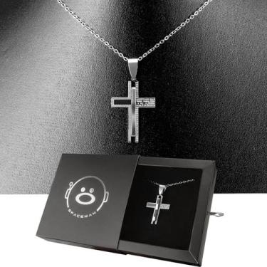Imagem de Colar Masculino crucifixo pai nosso corrente pingente - Orizom