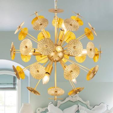 Imagem de TOCHIC Lustre dourado Sputnik vintage 12 luzes geométrico lustre iluminação globo fogos de artifício luminária de teto para sala de jantar, cozinha, quarto, sala de estar, 62 cm, metal sólido