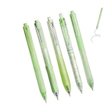 Imagem de GZBABY Conjunto de canetas esferográficas de ponta fina, caneta de gel com aderência macia, 0,5 mm, tinta preta, 5 estilos (verde)