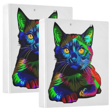 Imagem de Fichários coloridos de 3 anéis com estampa de gato de 3 cm, comporta 200 folhas, portfólio, floral, redondo, fichário de escritório, 31,5 x 27 x 6 cm, 1 pacote