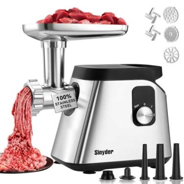 Imagem de Moedor de carne elétrico 2800 Max 304 de aço inoxidável, acessórios com 2 lâminas, 3 pratos, 3 tubos de salsicha e kit de Kubbe para uso doméstico